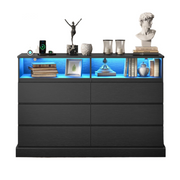 Black Dresser for Bedroom with LED Lights with Charging Station