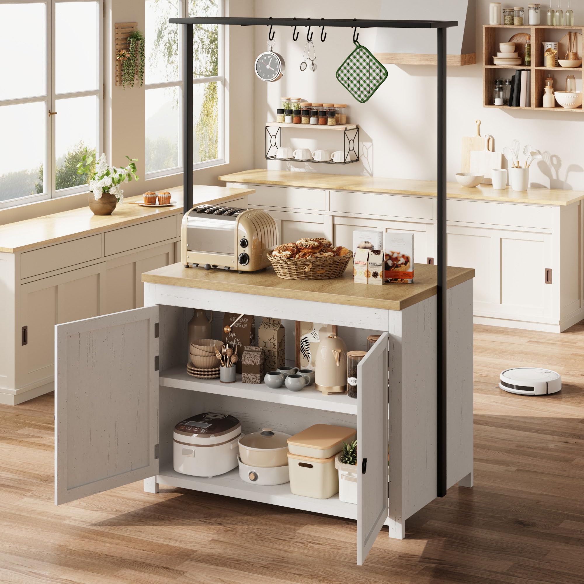 42" Kitchen Island with Storage, 1.2" Countertop Heavy-Duty Multi-Functional Kitchen