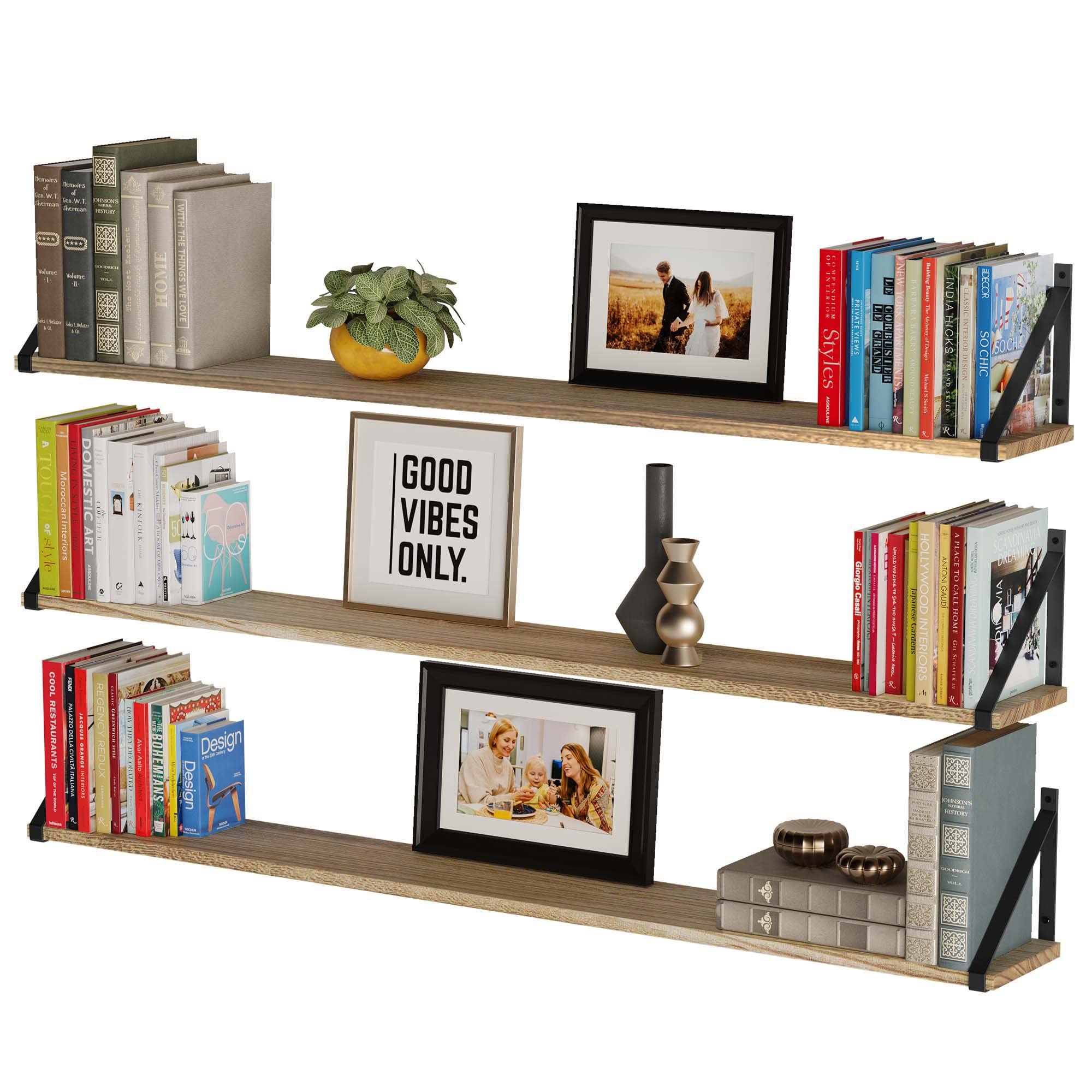 Bora Long Floating Shelves, Wall Bookshelf Living Room Decor Book Shelves for Office