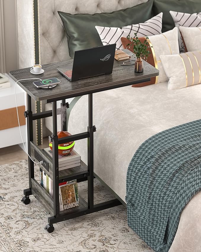 Height Adjustable End Table with Charging Station