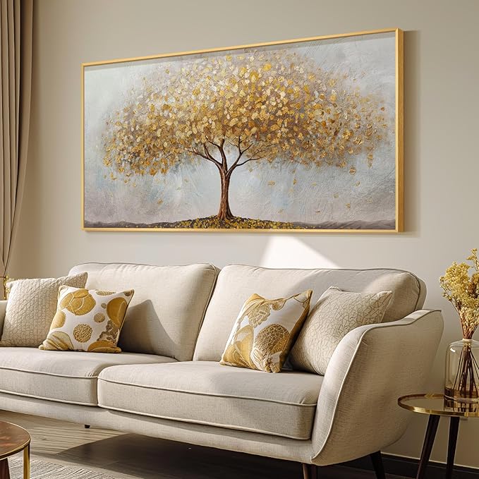 Large Framed Tree of Life Gold Wall Art for Living Room