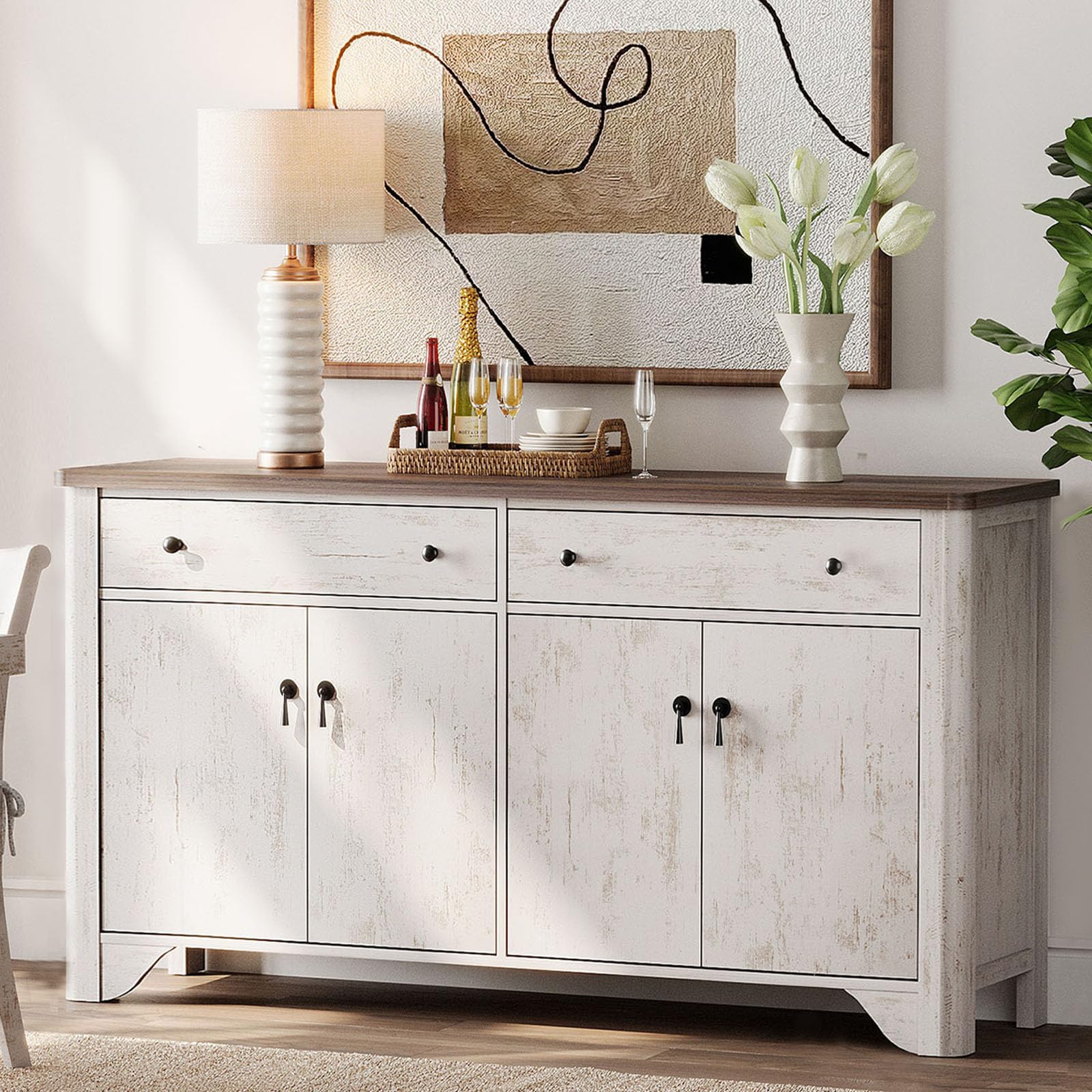 59" Storage Cabinet with 4 Doors & 2 Drawers, Buffet Cabinet with Storage