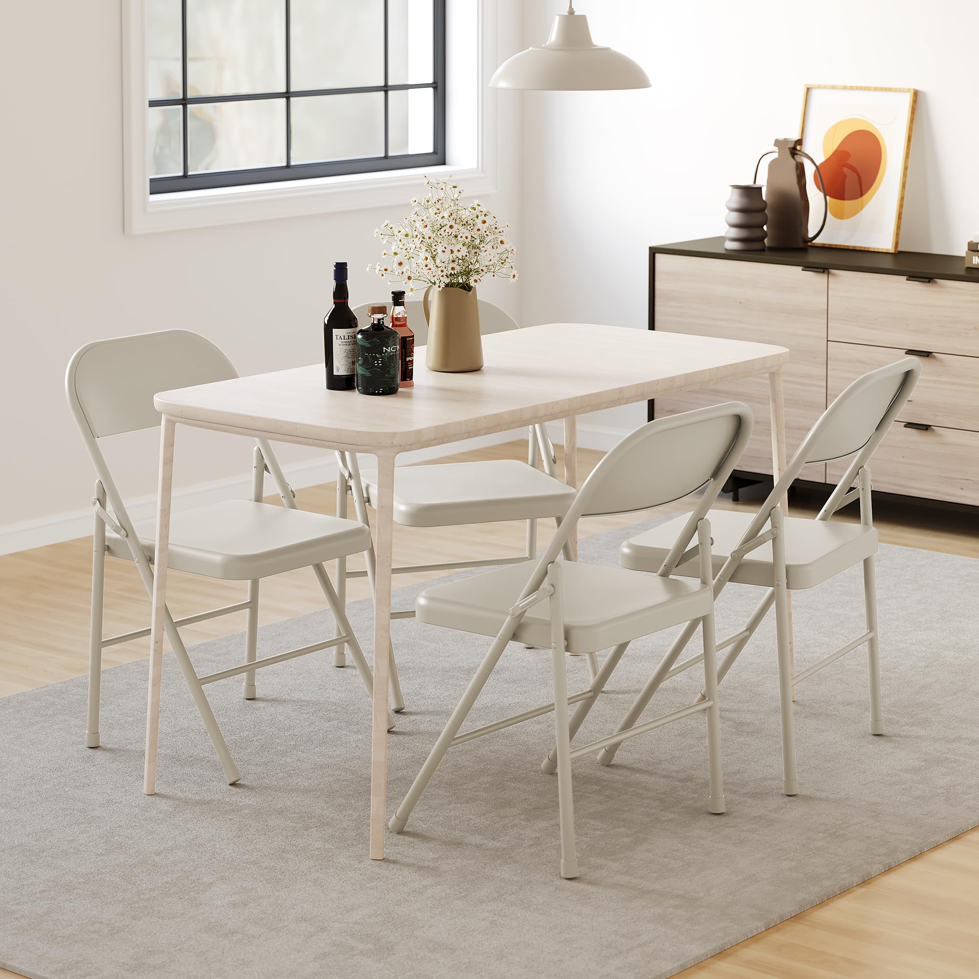 Folding Chairs Set of 4, Foldable Chairs with Metal Frame Hold Up to 350 Pounds