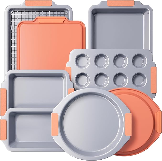 Nonstick Ceramic Bakeware Set (9 Pieces),Heavy Duty Aluminized Steel Bakeware-Baking