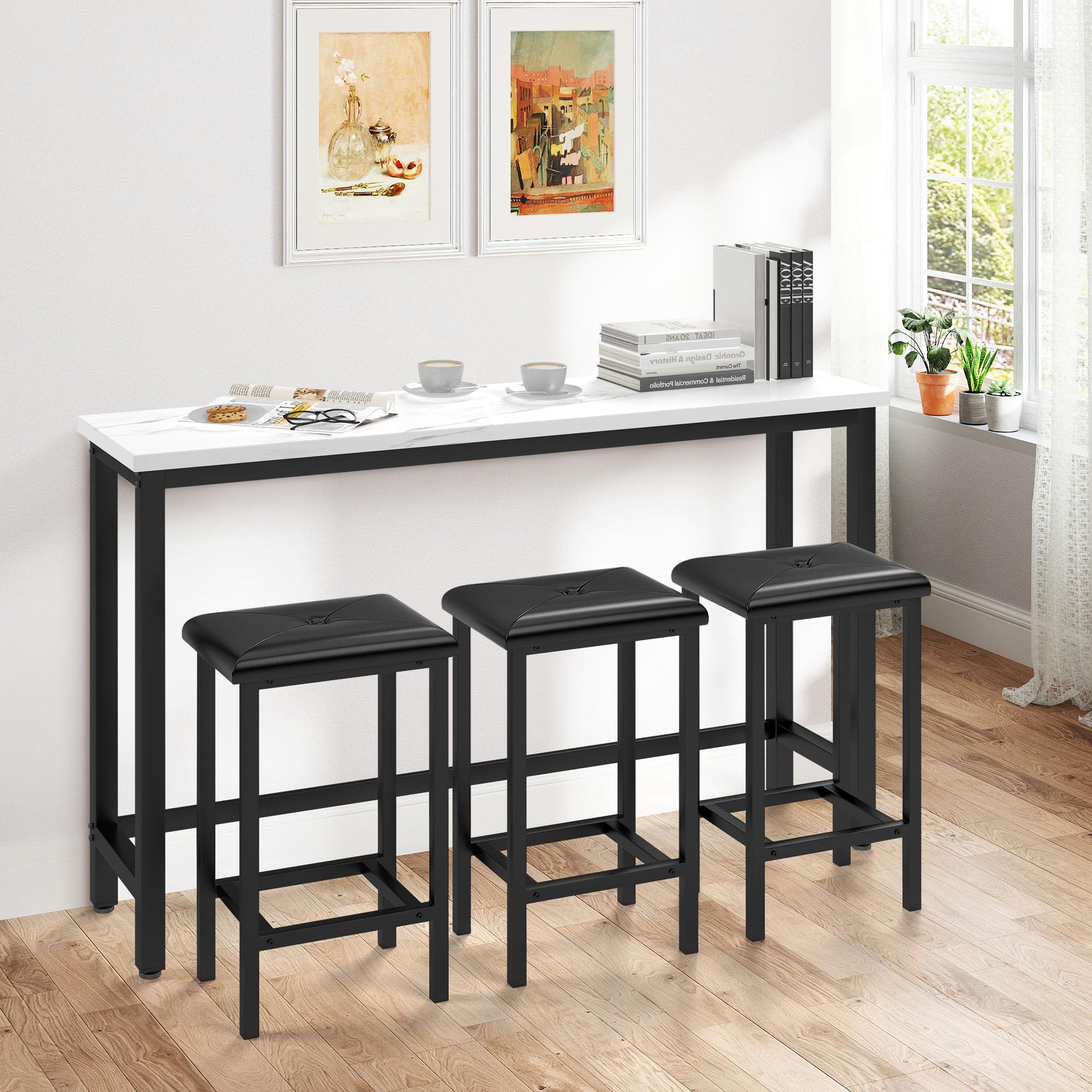 4-Piece Counter Height Table with 3 PU Upholstered Bar Stools