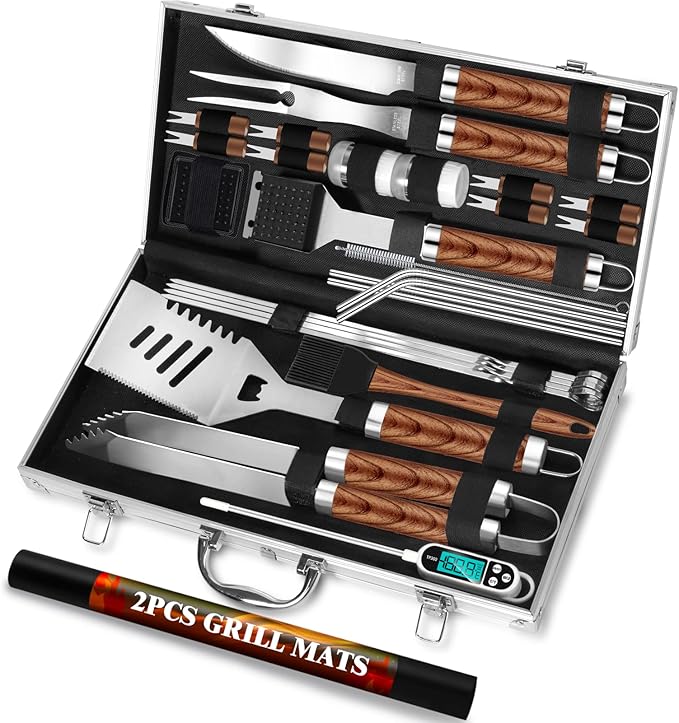 30pcs BBQ Grill Tool Set for Men Dad, Heavy Duty Stainless Steel Grill Utensils Set