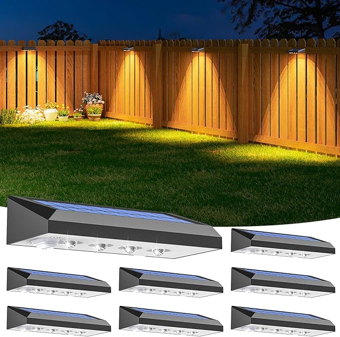 Solar Fence Lights 12-Pack - 100 Lumens Solar Powered Outdoor Lights, Weatherproof