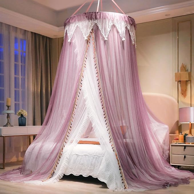 Girls and Adults Canopy Bed, Elegant Double-Layer Bed Curtain
