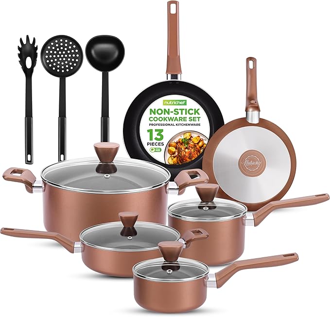 13-Piece Nonstick Cookware - Heat Resistant Kitchen Ware Set w/Saucepan, Frying Pans