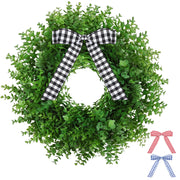 Wreath - Artificial Boxwood Wreaths for Front Door Spring Summer Greenery Wreath