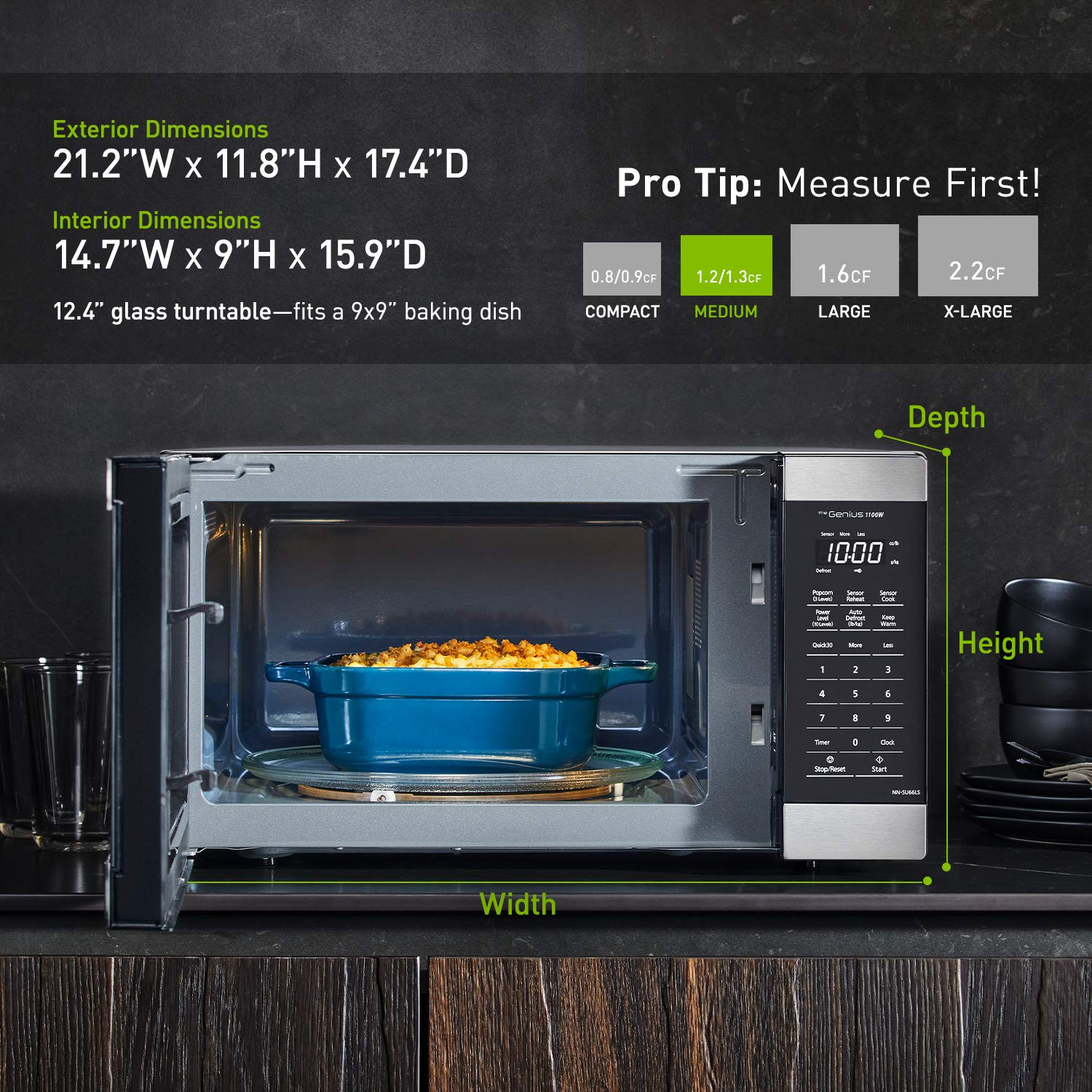 1100W with Genius Sensor Cook and Auto Defrost Countertop