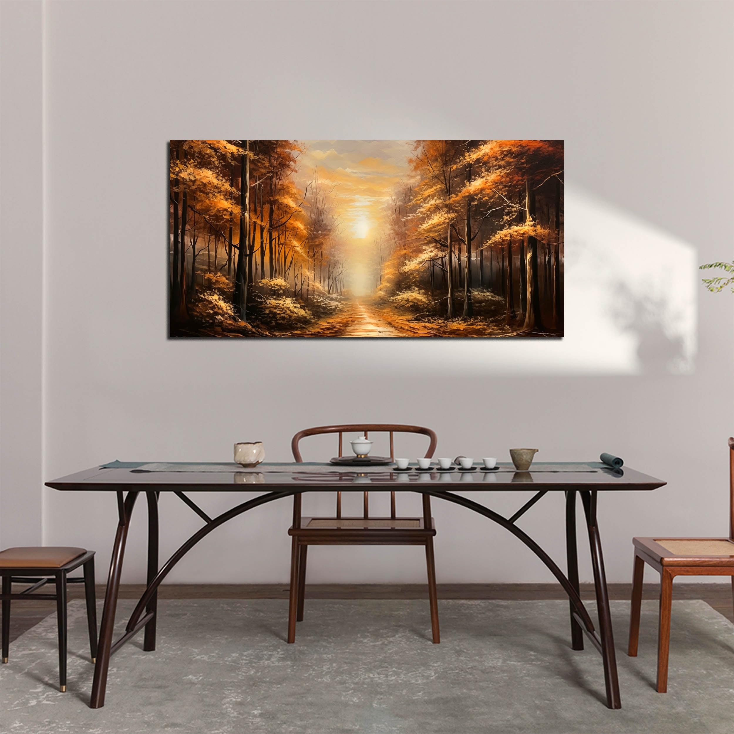Large Wall Art for Living Room Bedroom Office Gold Forest Artwork Sunrise Landscape