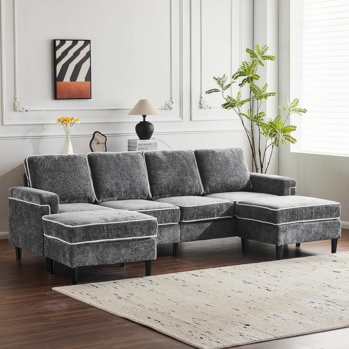 Chenille U-Shaped Sectional Couches for Living Room