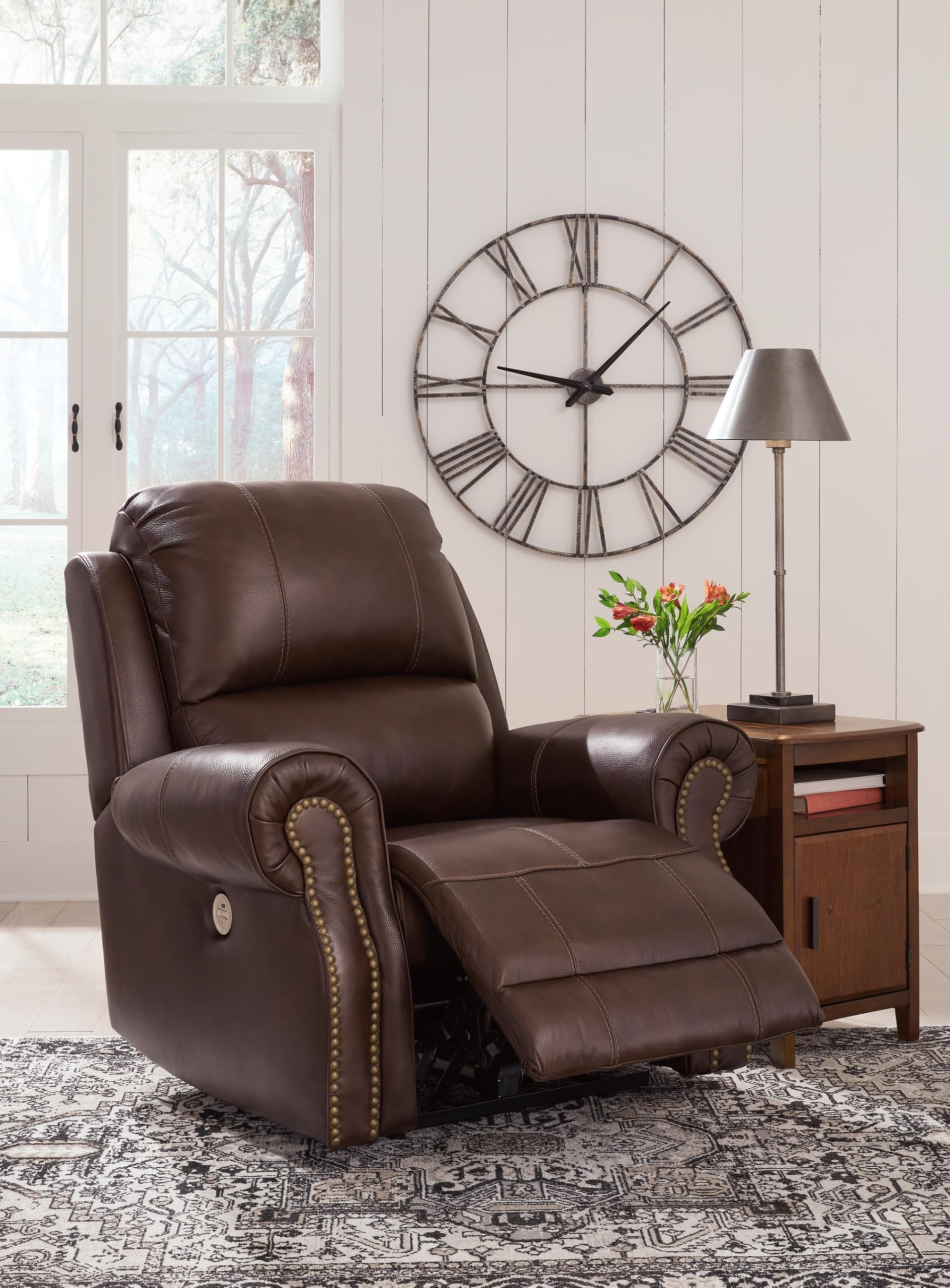 Freyeburg Classic Leather Match Upholstered Power Recliner,living room