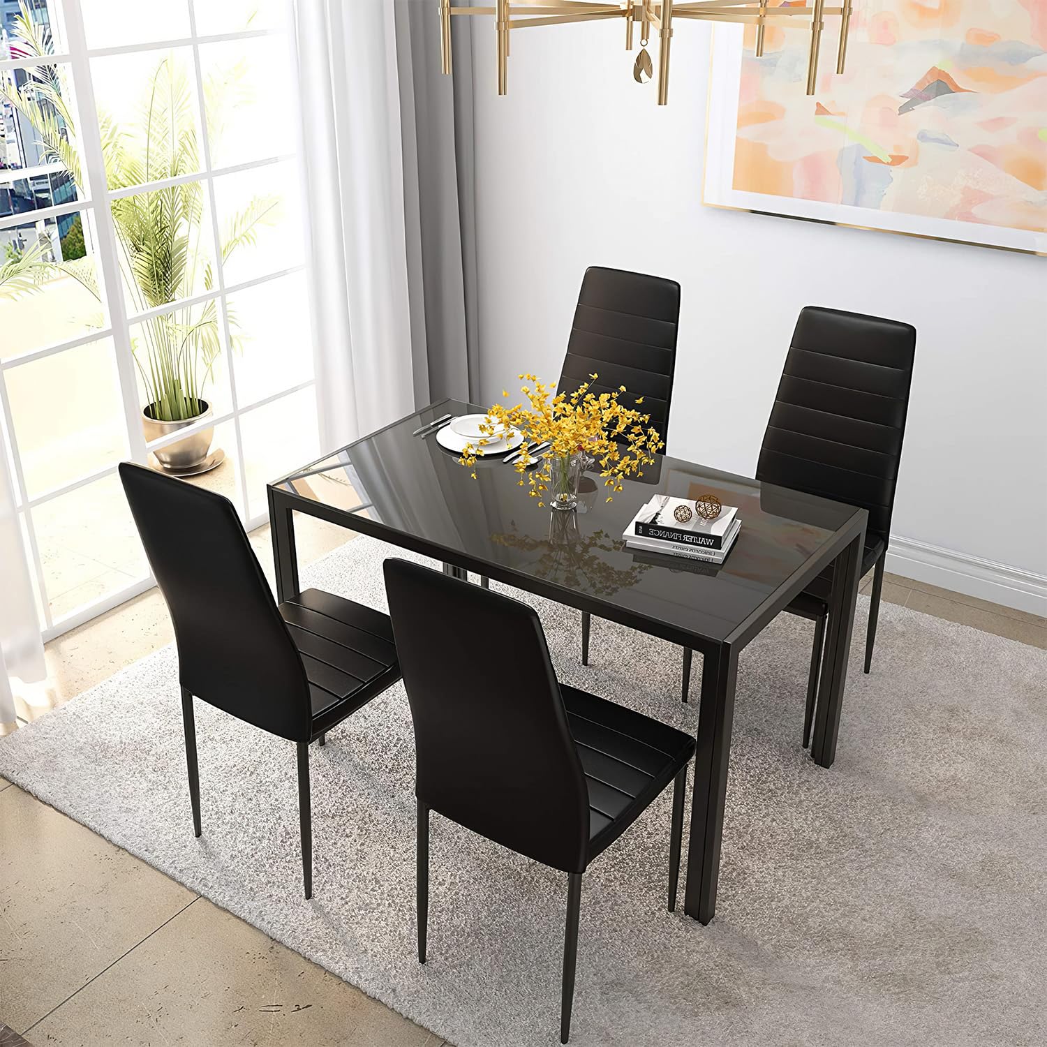 Dining Table Set 5 Piece Glass Dining Table Set Kitchen Table and Chairs