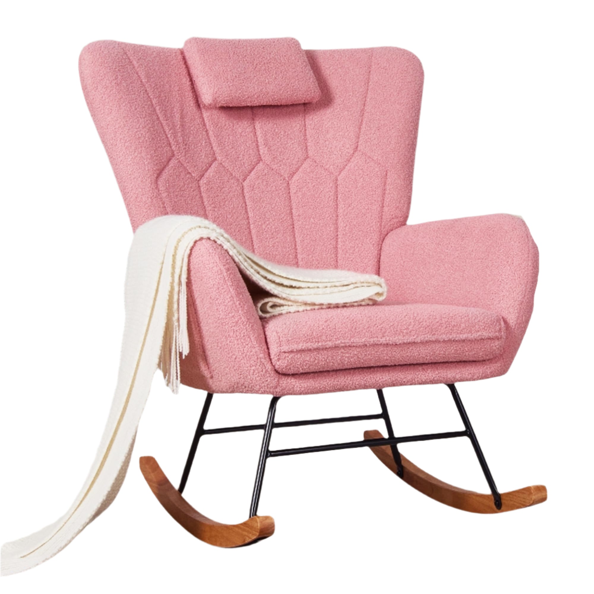 Chair Nursery with Thick Headrest, Modern Teddy Upholstered Reading Glider