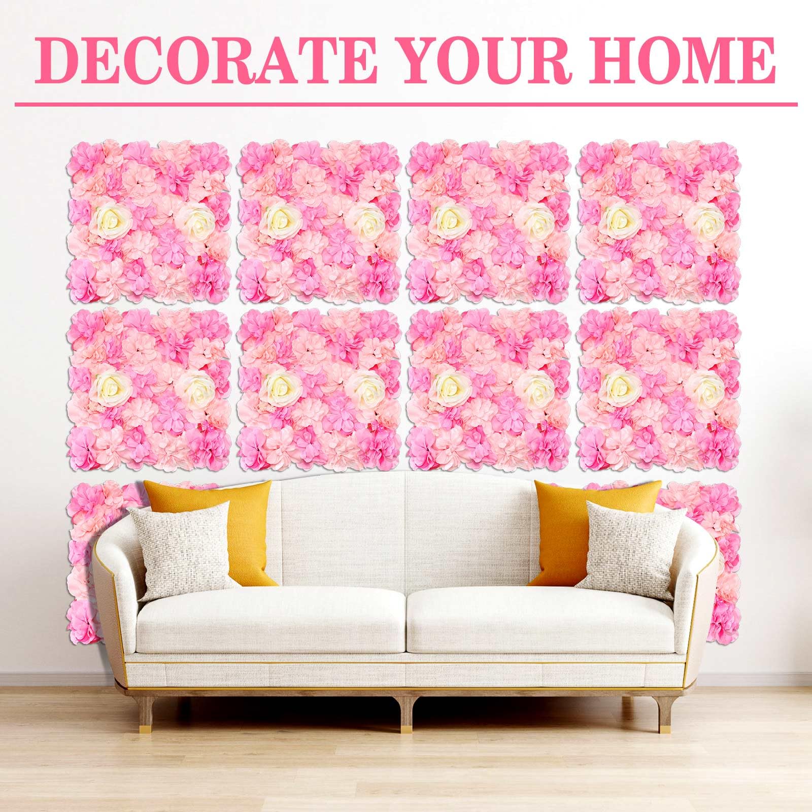 Tigeen 36 Pcs Flower Wall Panels 3D Silk Rose Floral Wall Decorative Faux Flower Wall Background for Wedding Home Decoration Background Shop Party Photo Arrangement (Pink, White, 15 x 15 Inch)