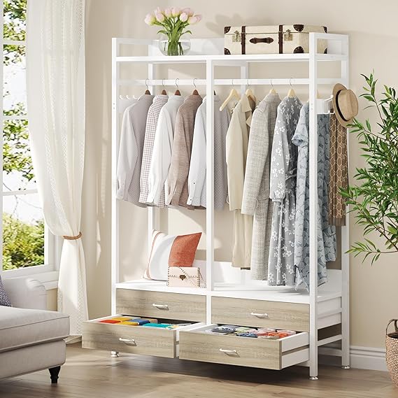 Freestanding Closet Organizer for Hanging Clothes, Heavy Duty Garment Rack