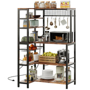 Rack with Power Outlet, 5-Tier Corner Microwave Stand with Storage, Coffee