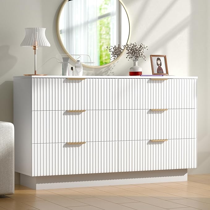 Fluted Dresser with 5 Drawers,51" Tall Dressers for Bedroom with LED,Chest of Drawers