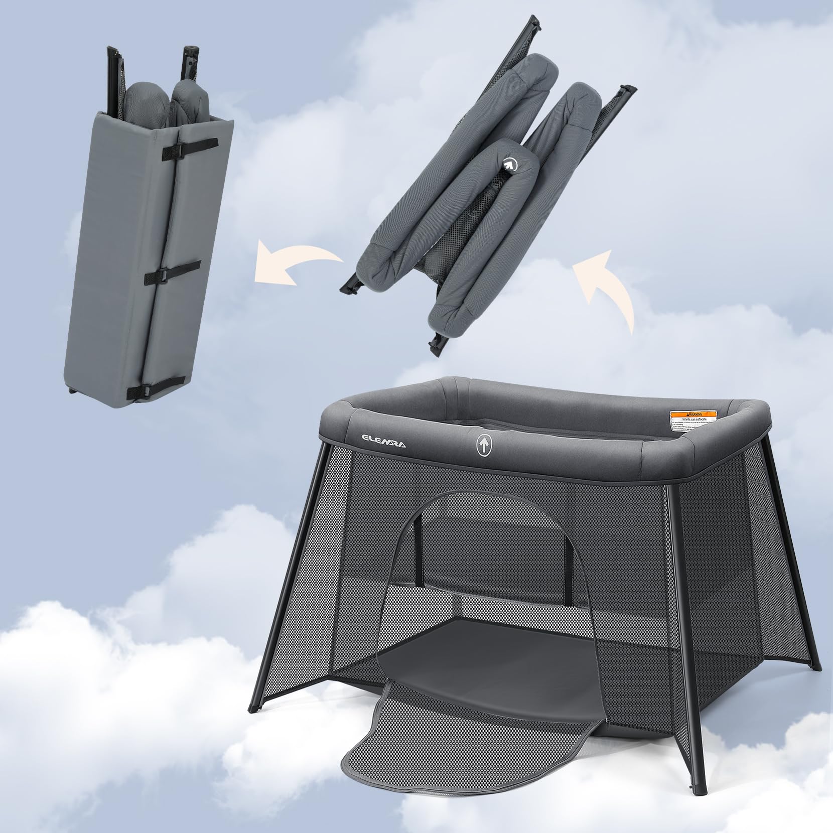 Travel Crib for Baby,Portable Crib with Bassinet and Mattress,Lightweight Foldable