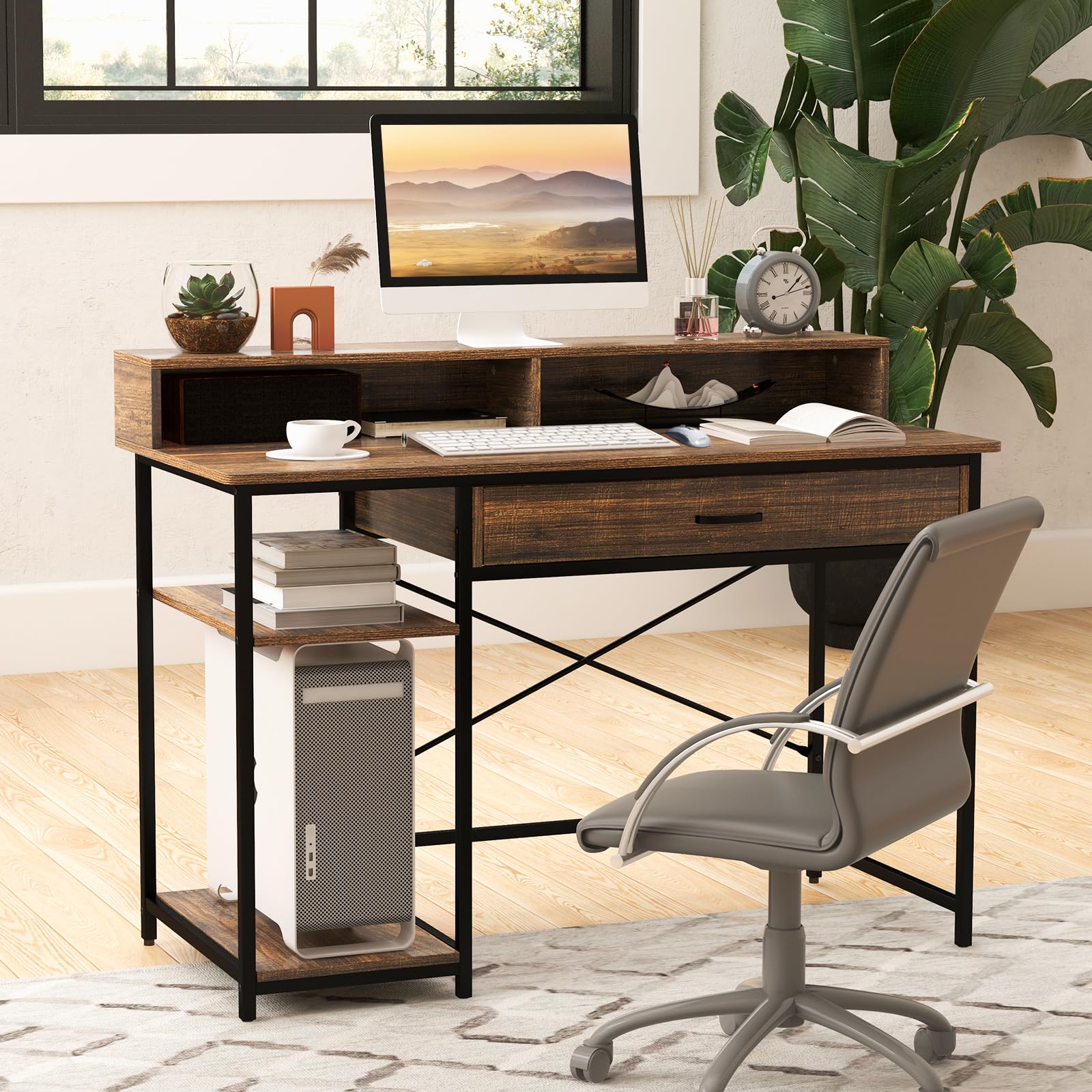 Computer Desk with Storage Drawer & Monitor Stand
