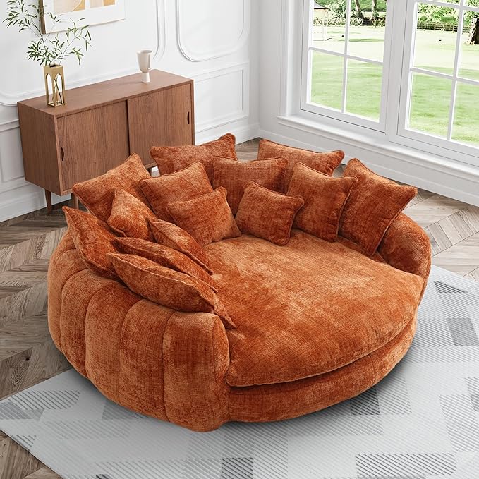 81.1" W Oversized Round Chaise Lounge, Fluffy Lazy Bean Bag Sofa,living room