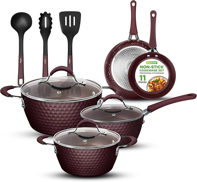 11 Pc Pots and Pans Set Non Stick Cookware with Ceramic Coating, Ergonomic Handles