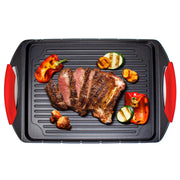 Stove Top Griddle with Handles + 6 Stainless Steel Skewers - Cast Aluminum Flat