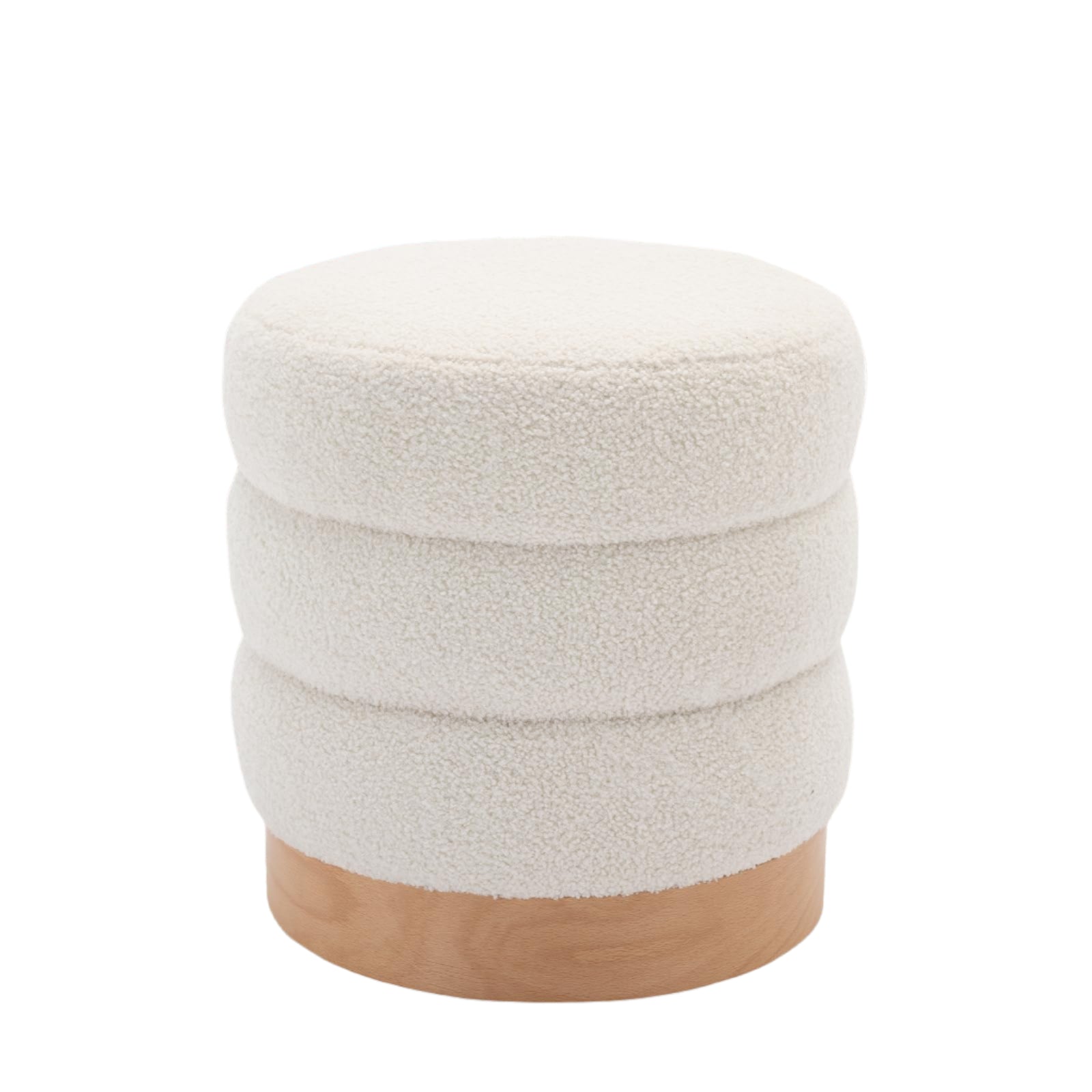Sherpa Ottoman Footstool, Tufted Modern Foot Rest Stool with Wood Base for Living Room