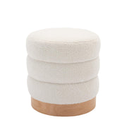 Sherpa Ottoman Footstool, Tufted Modern Foot Rest Stool with Wood Base for Living Room