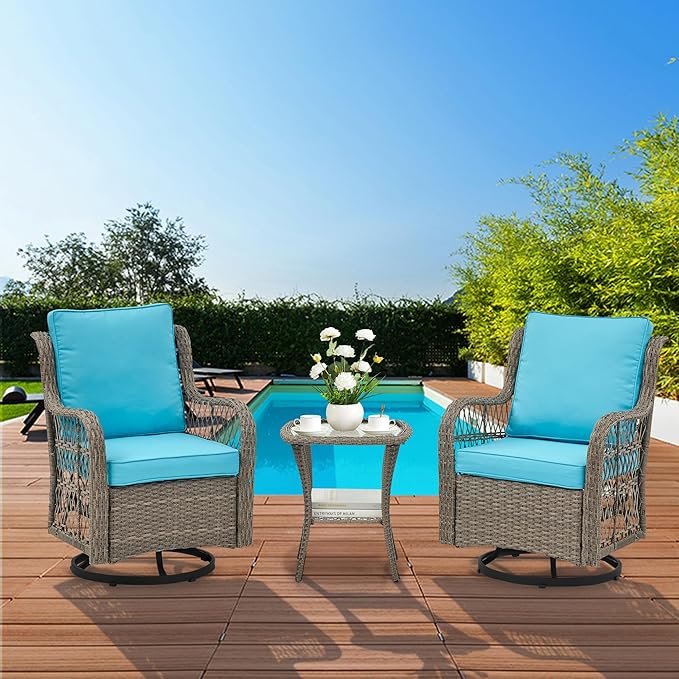 3 Piece Outdoor Patio Set, Wicker Rocking Bistro Set