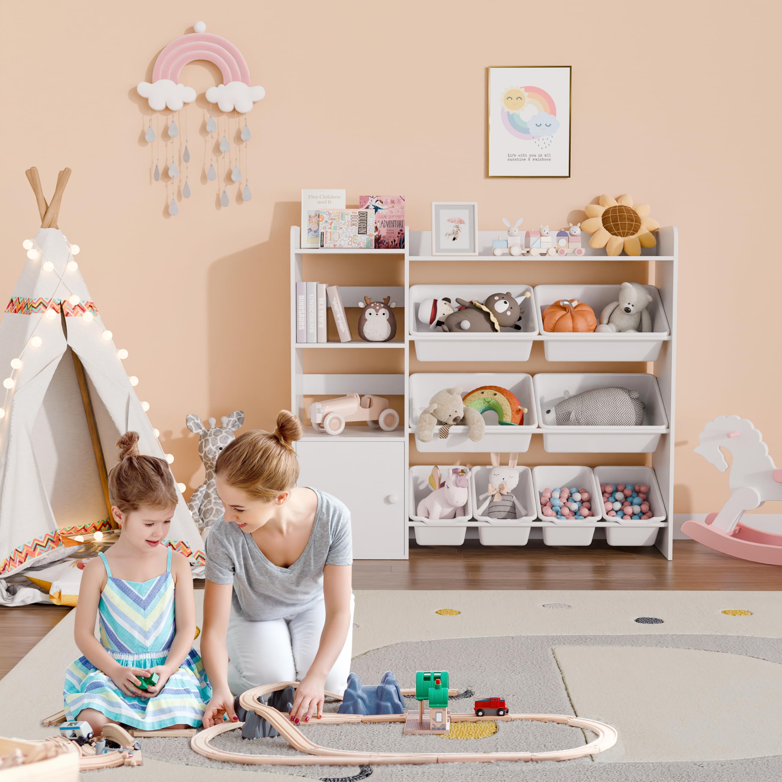Kids Toy Storage Organizer, 4-Tier Toy Organizers W/8 Removable Storage Bins