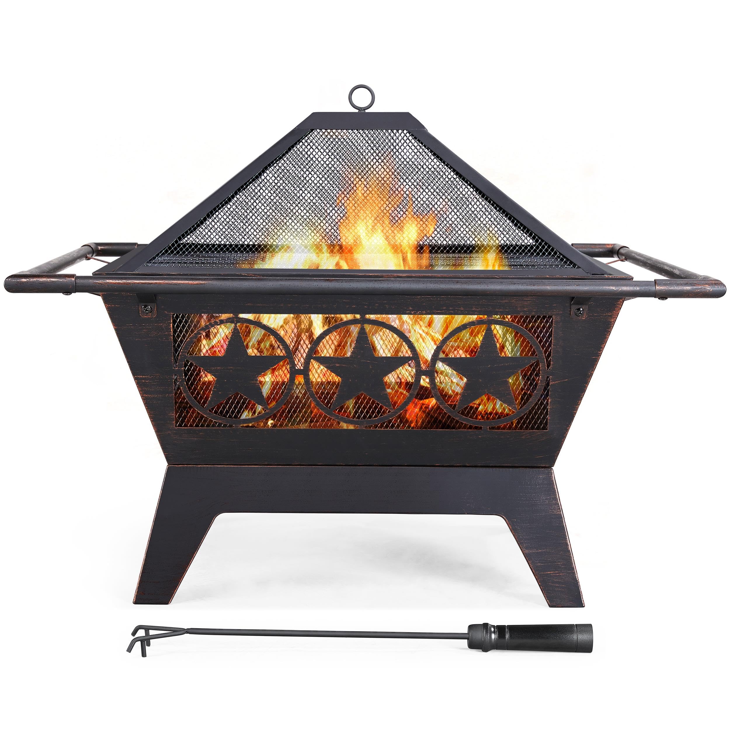 Pit 32in Fire Pits for Outside Outdoor Fireplace Large Square Wood Burning Fire