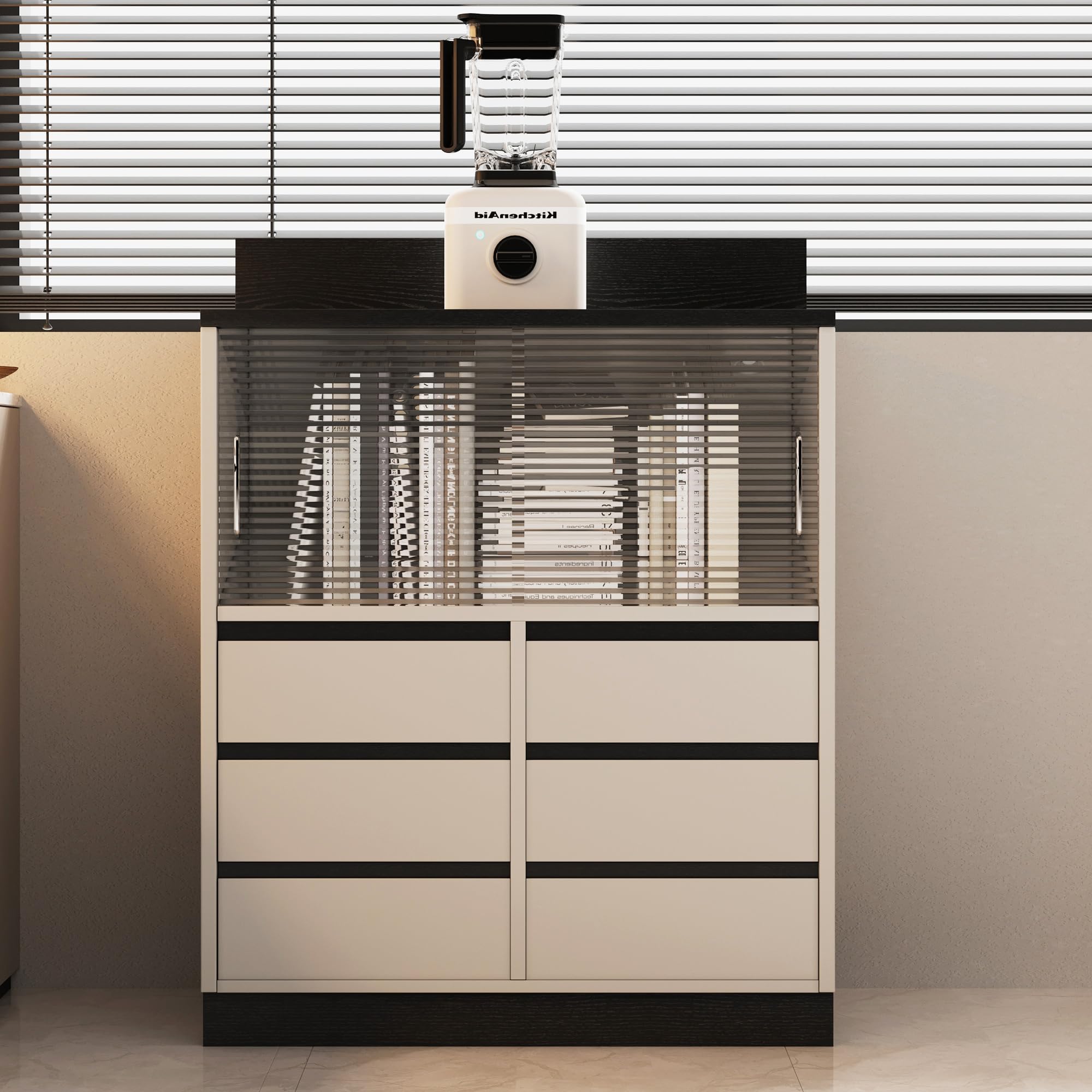 Buffet Cabinet with 2 Doors & 6 Drawers - Modern Sideboard Storage Cabinet