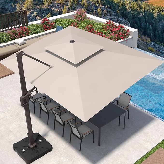 9' X 12' Cantilever Patio Umbrella with Base Included 360°Rotation Rectangular
