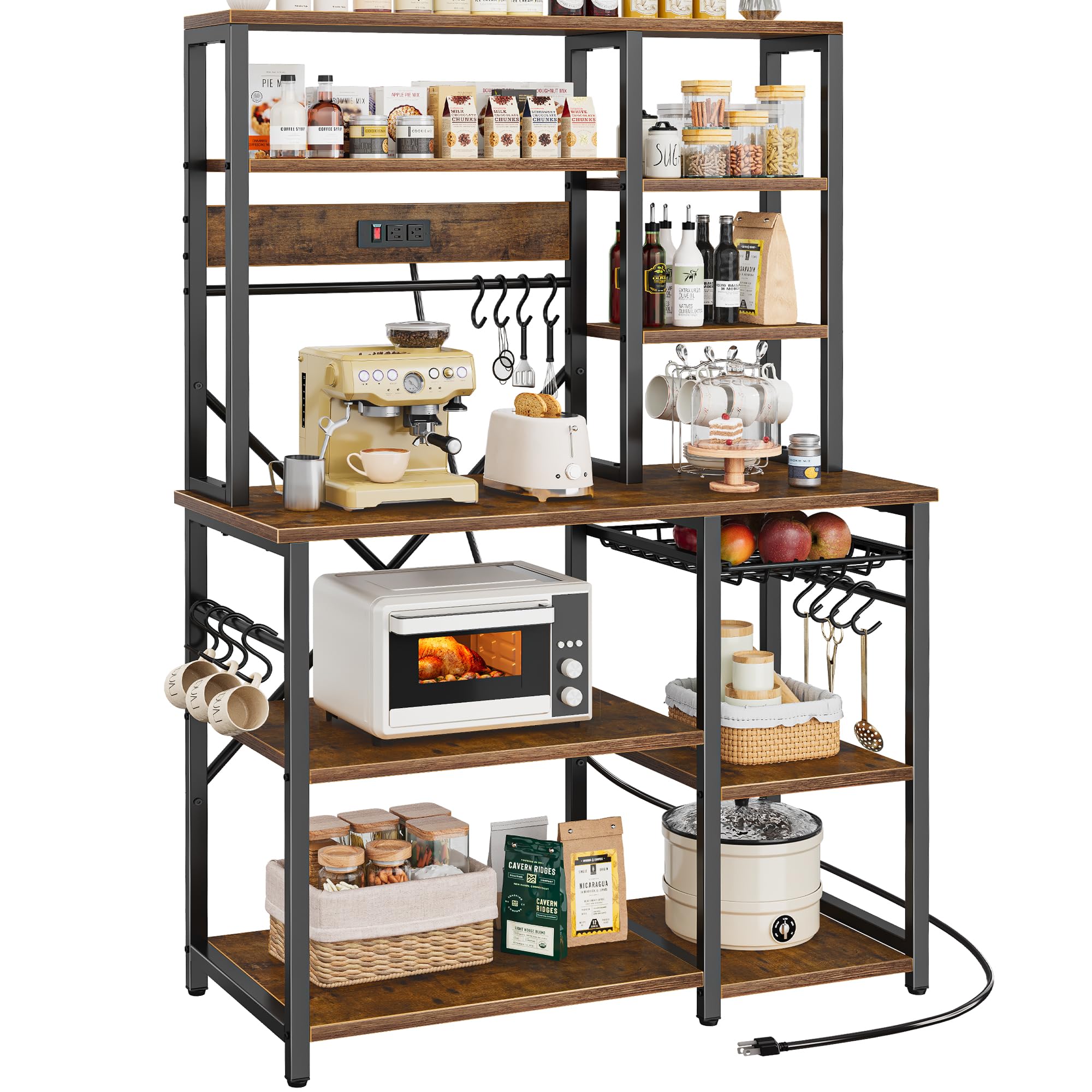 Large Bakers Rack with Power Outlets, 6-Tier Microwave Stand