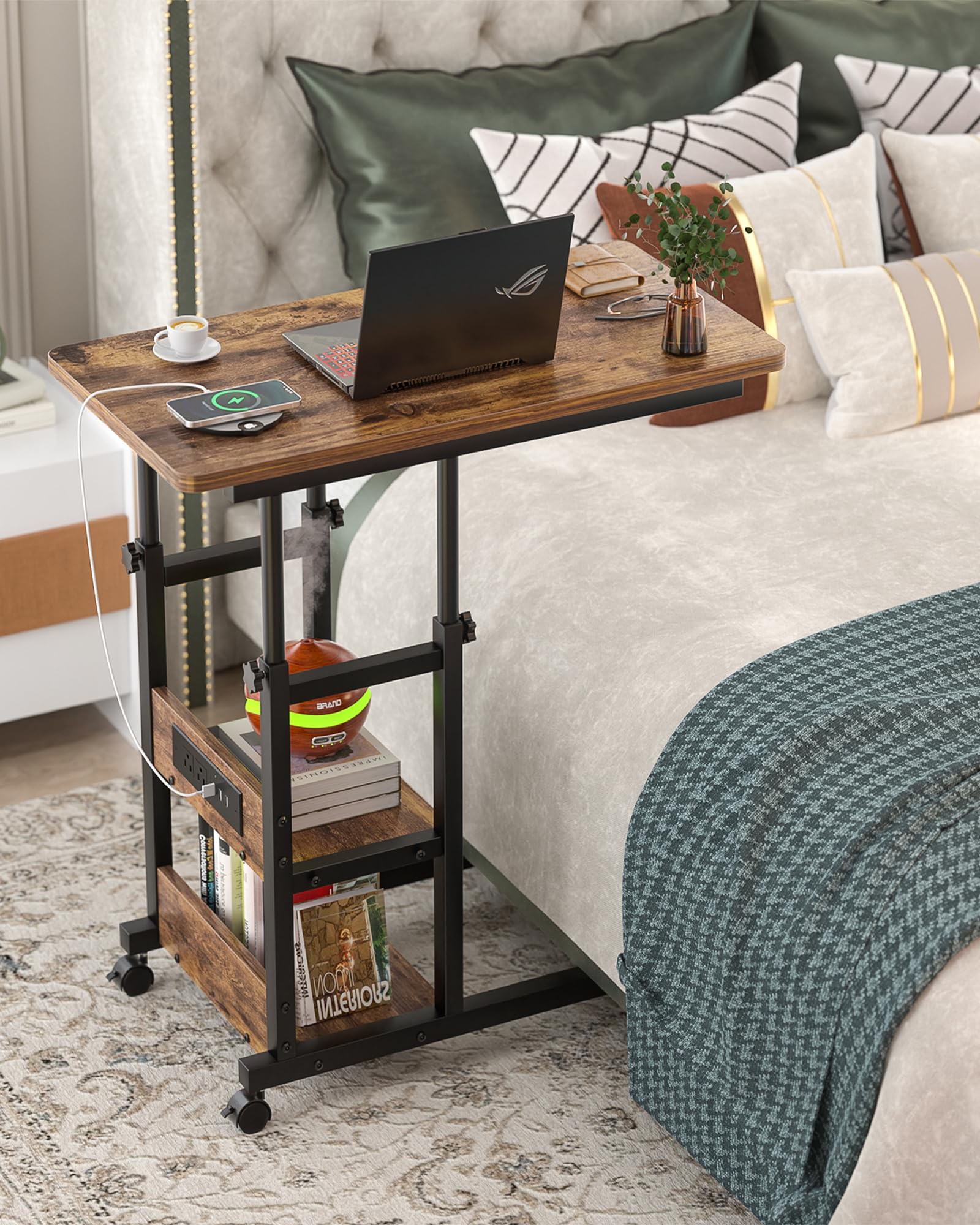 Height Adjustable End Table with Charging Station