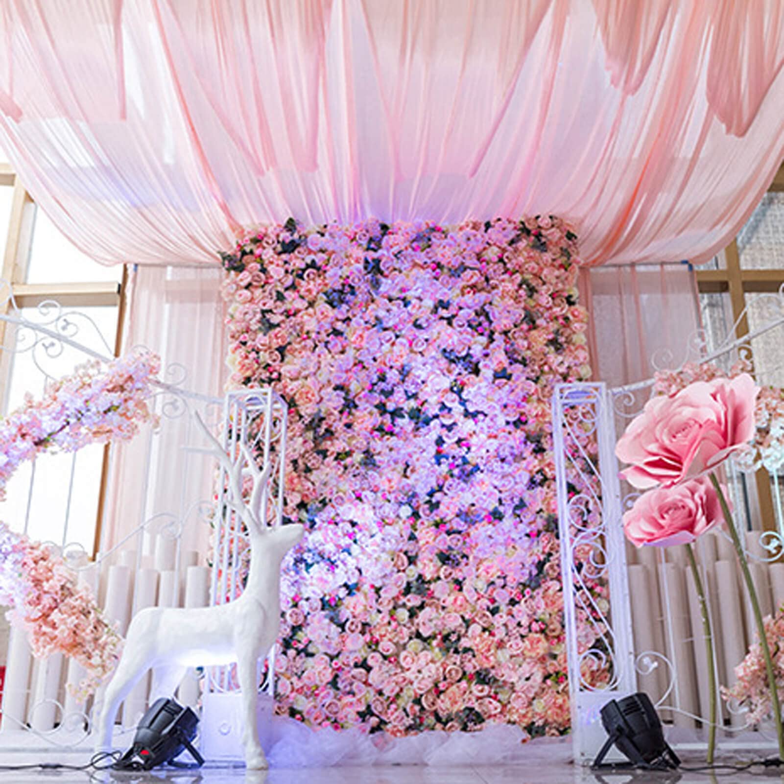 Flower Wall Panel for Backdrop: 12 Pcs 24 X 16 White & Pink Faux Roses Artificial Flower