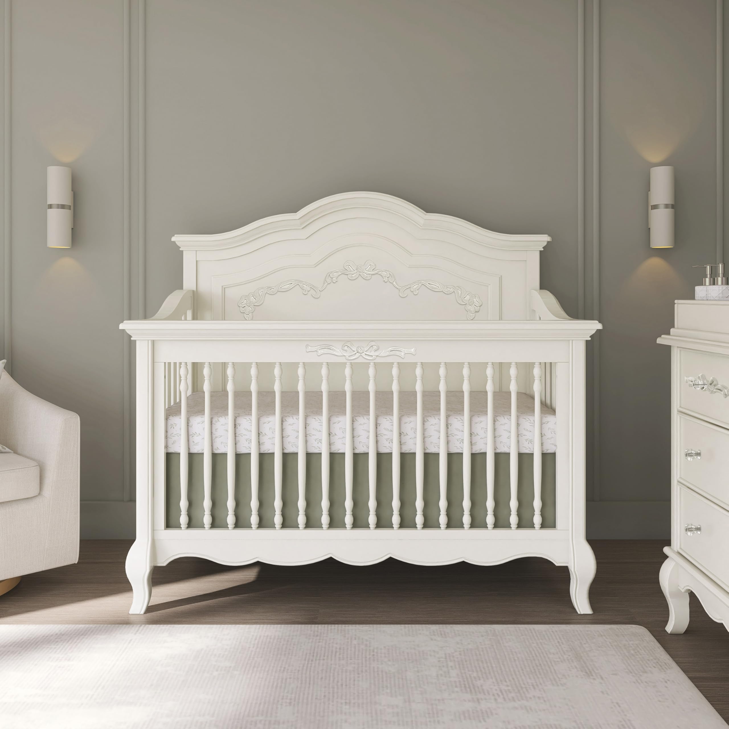 Aurora 5-in-1 Convertible Crib in Ivory Lace, Greenguard Gold Certified