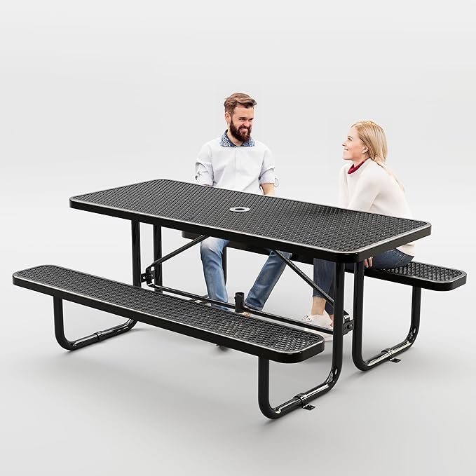 Metal Picnic Tables for Outdoors with Umbrella Hole