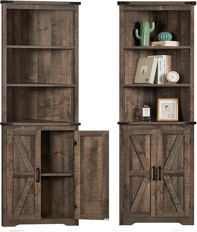 Tall Corner Cabinet with LED Lights, 5-Tier Bathroom Corner Cabinet,living room