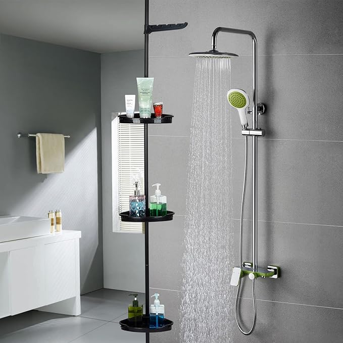 Corner Shower Caddy Tension Pole, 4 Tier Bathroom Shower Shelves Organizer