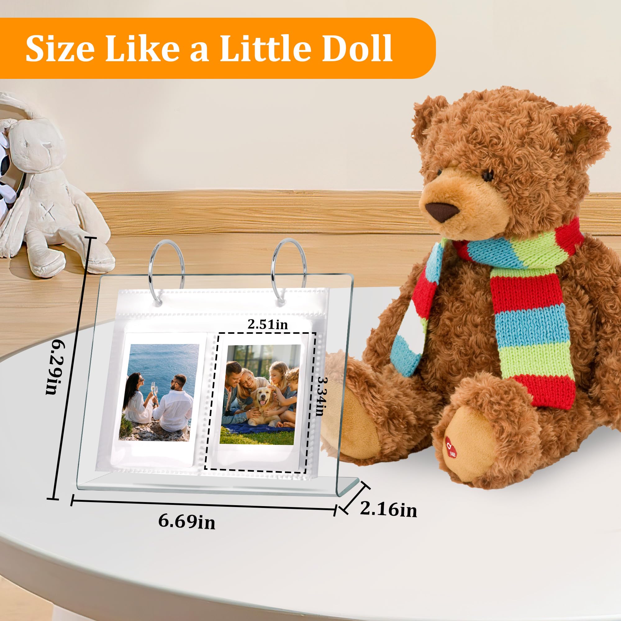 Desktop Small Photo Album, 68 Pockets Acrylic Flip Mini Photo Book, Tabletop Picture Display suitable for 2x3 inch Polaroid/Fujifilm Cameras/Kpop Photocard/Flash Card