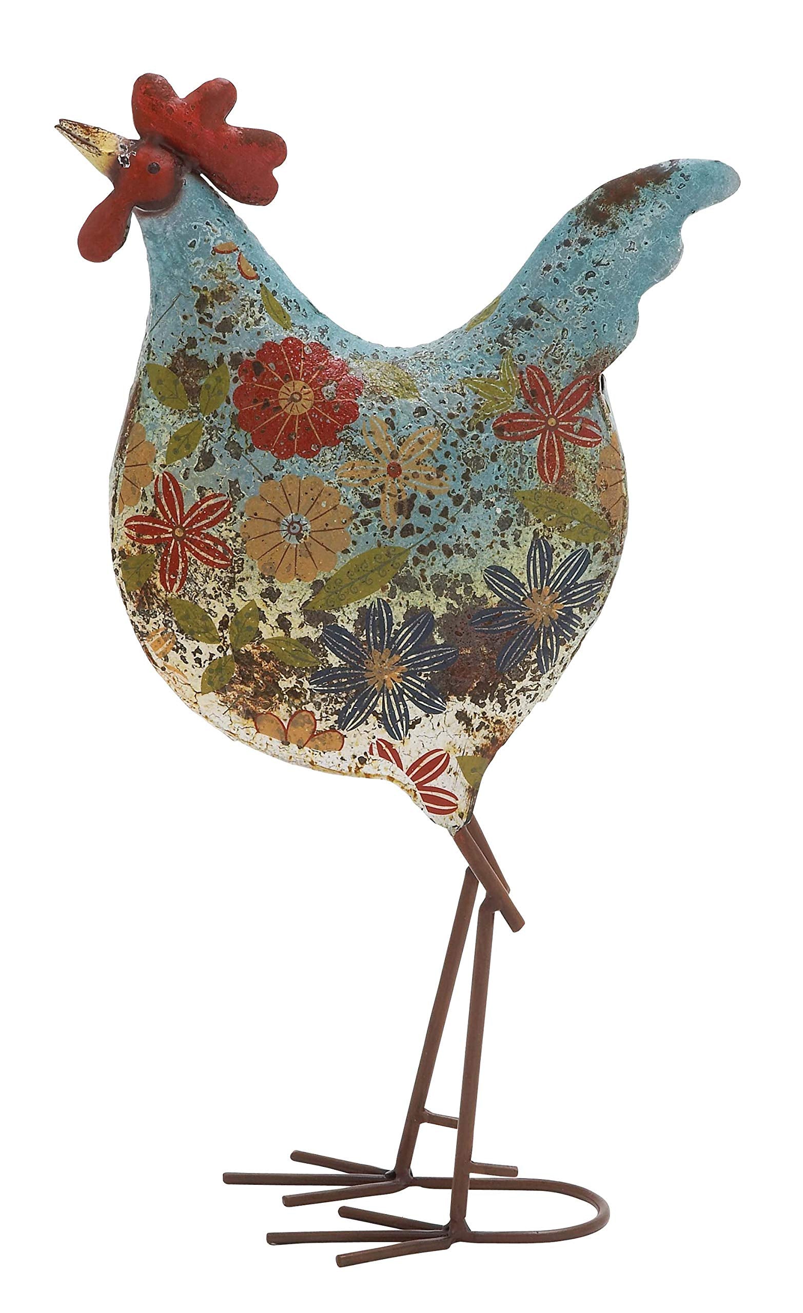 Eclectic Metal Garden Chicken Sculpture, 10" L x 5" W x 17" H