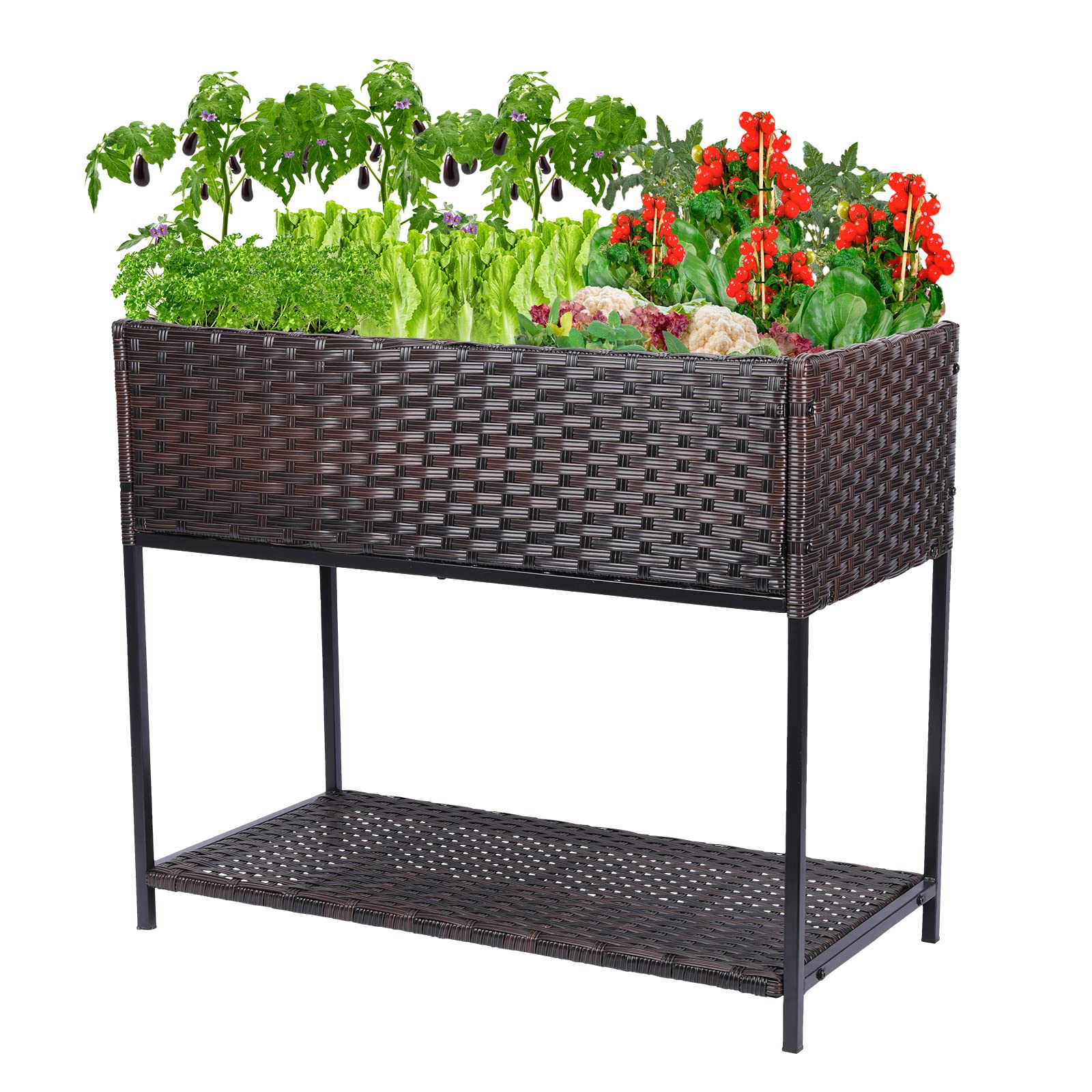 Raised Garden Bed - Rattan Raised Bed Wicker Elevated Raised Garden Bed