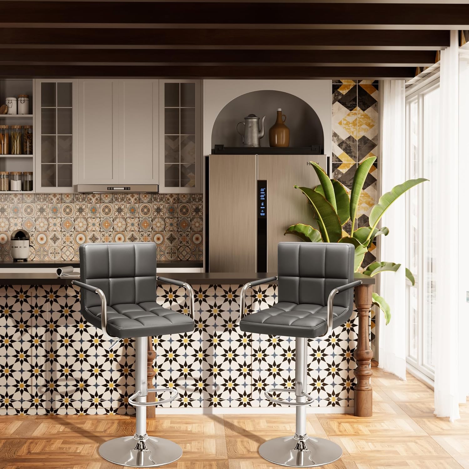 Bar Stools Modern PU Leather Adjustable Swivel Barstools