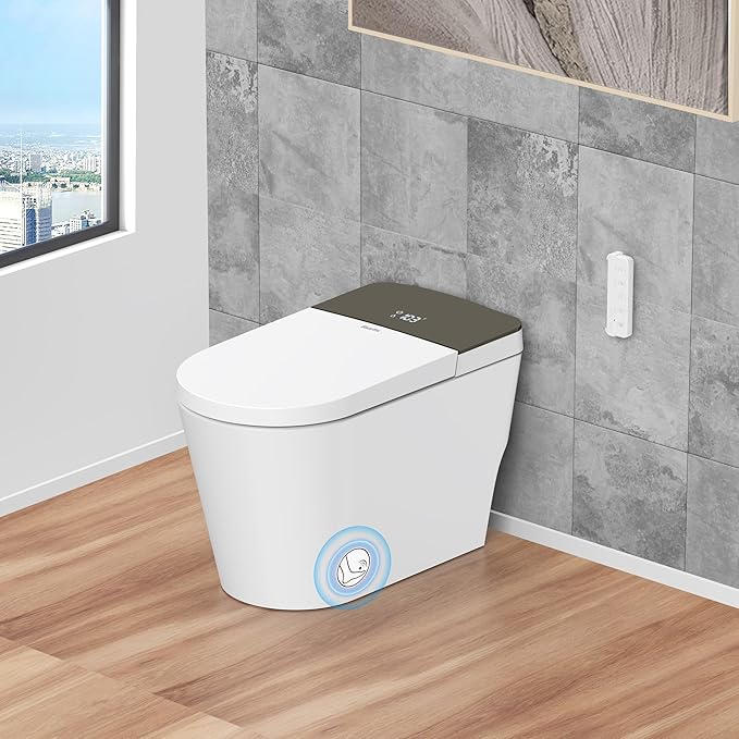 Smart Toilet with Built-in Tank & Bidet Auto Open/Close Foot Sensor Flush Dryer Heated