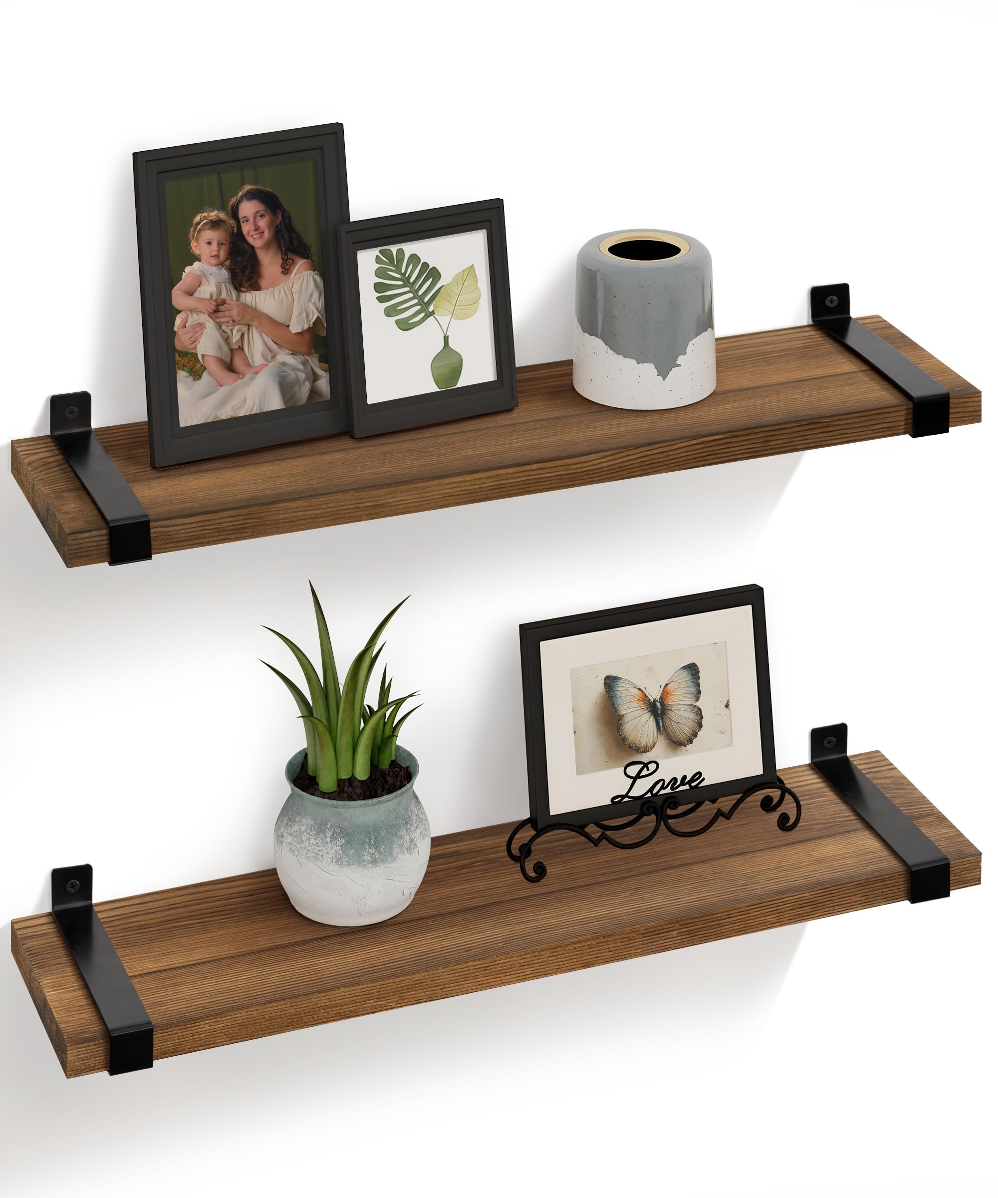 Wood Floating Shelves for Wall 24 Inch Rustic Natural Pine Shelf Industrial Shelving