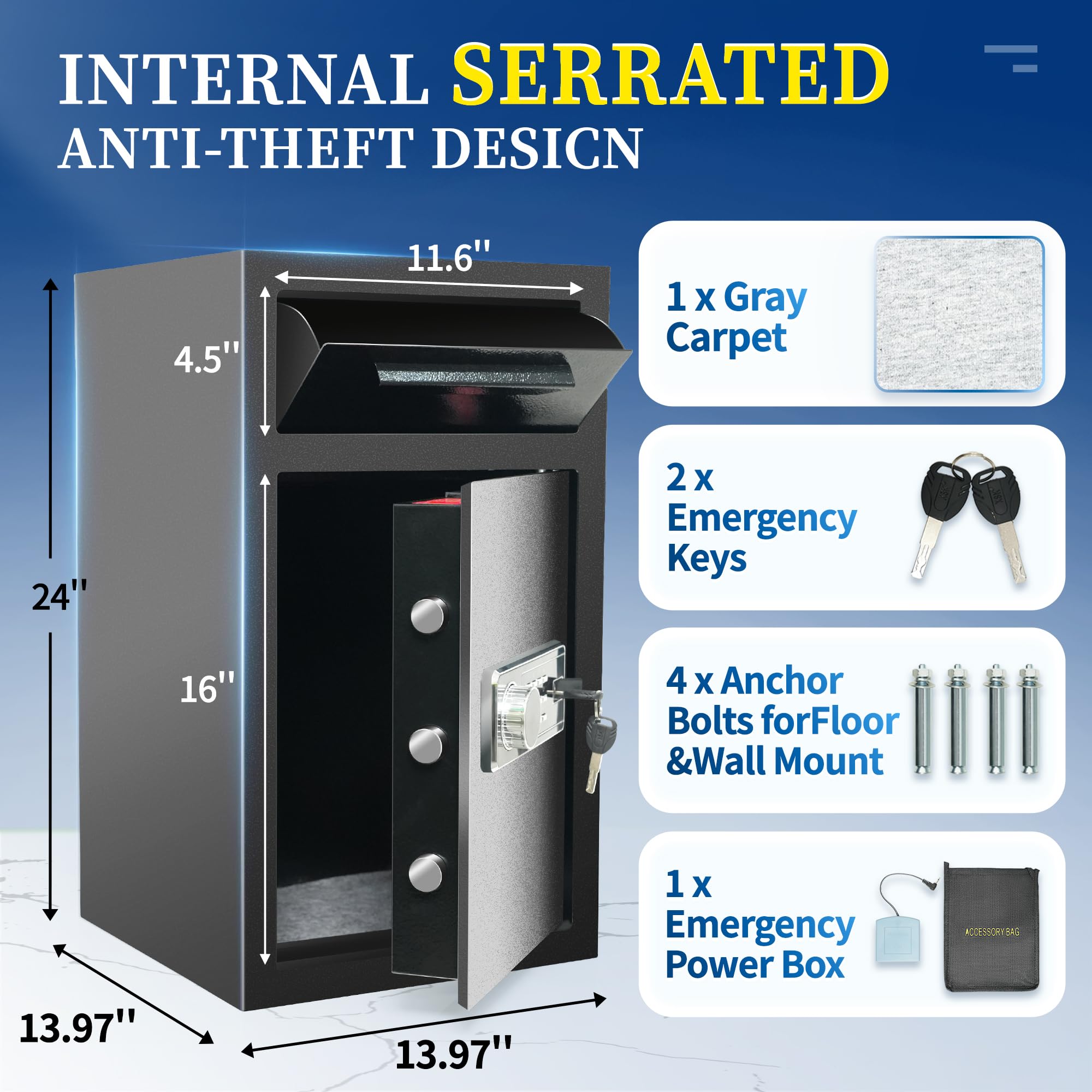 4 Cuft Drop Safe Box for Business, Depository Safe with Drop Slot, Anti-Theft Money Safe with Digital Lock & Key, 2-in-1 Drop Slot Safes for Home Business Use, Cash Document Jewelry Storage (4 CU FT)